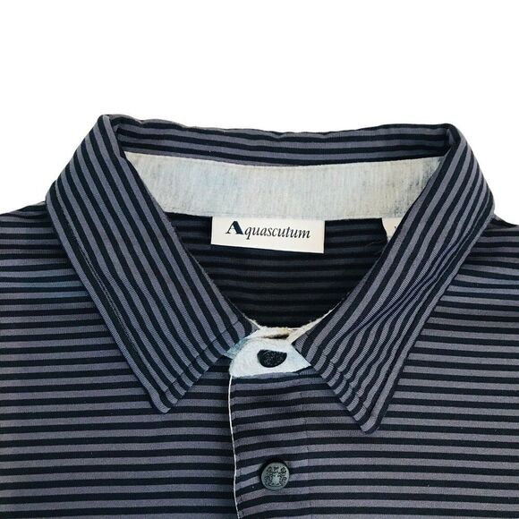 Aquascutum Golf Polo Shirt Mens Size M Grey Fitted Striped Short Sleeve Trim - Picture 11 of 16